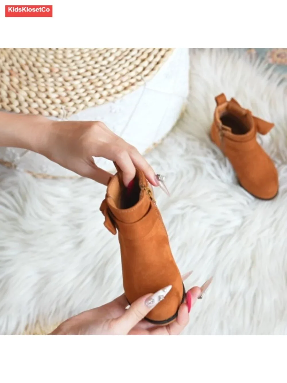 Girls Suede Ankle Boots Low Heel Round Toe Side Zip Toddler Little Kids